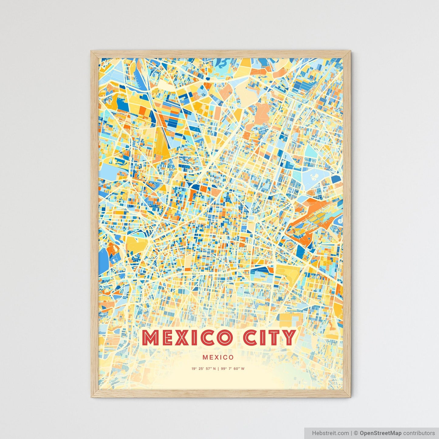 Colorful MEXICO CITY MEXICO Fine Art Map Blue Orange