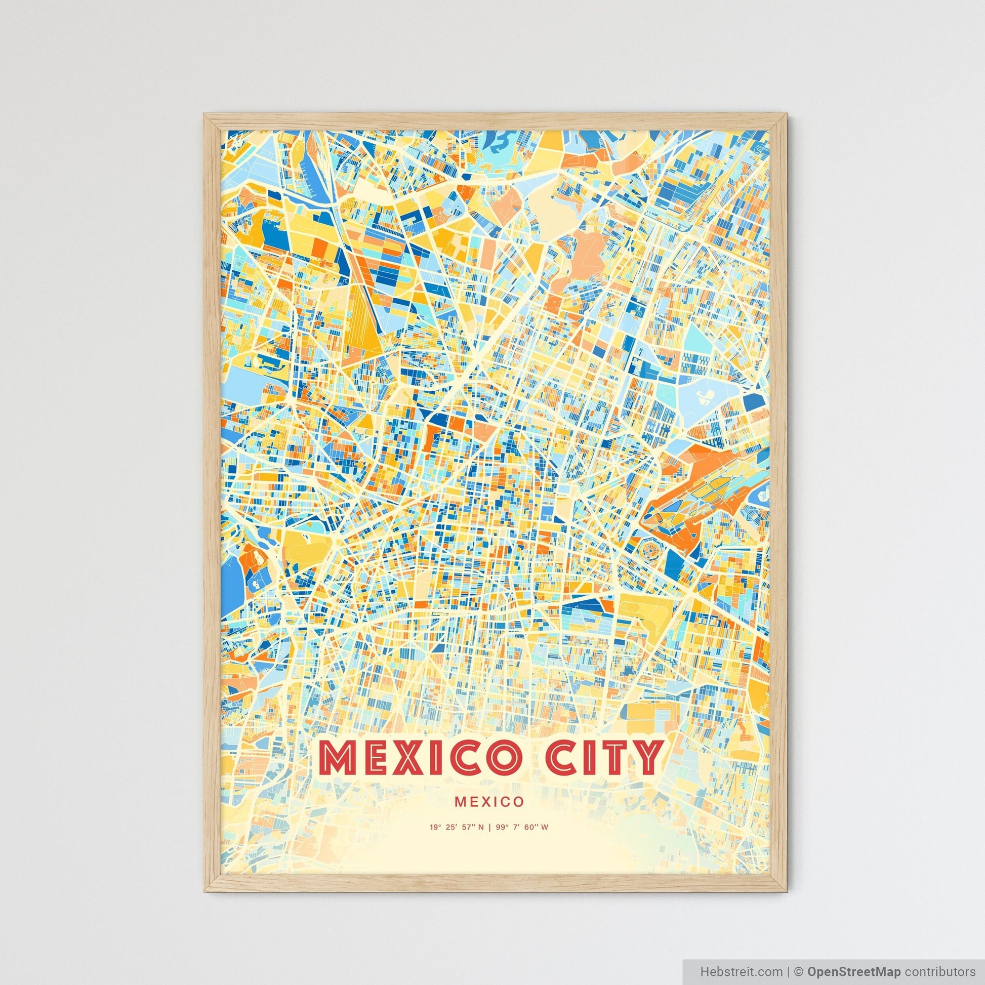 Colorful MEXICO CITY MEXICO Fine Art Map Blue Orange
