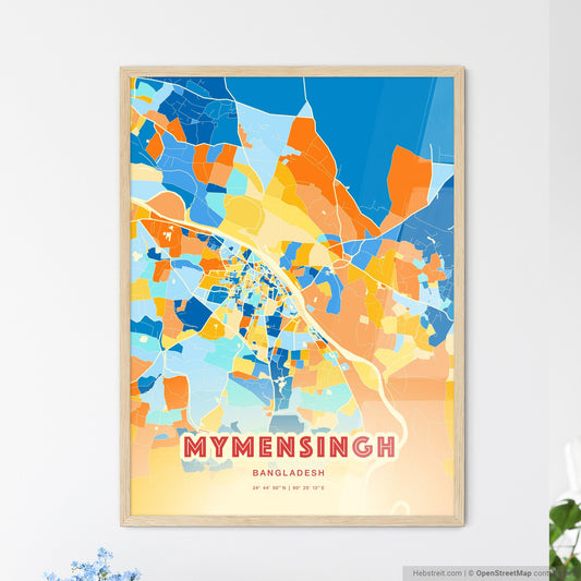 Colorful MYMENSINGH BANGLADESH Fine Art Map Blue Orange
