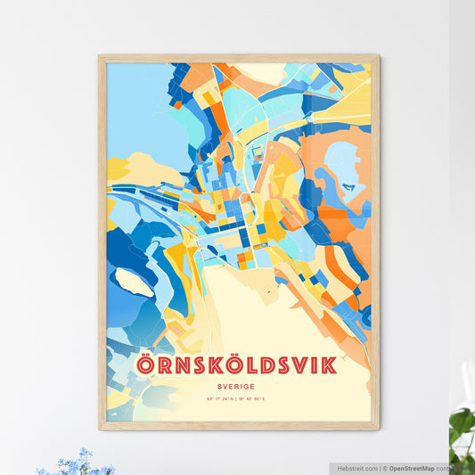 Colorful ÖRNSKÖLDSVIK SWEDEN Fine Art Map Blue Orange