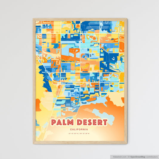 Colorful PALM DESERT CALIFORNIA Fine Art Map Blue Orange