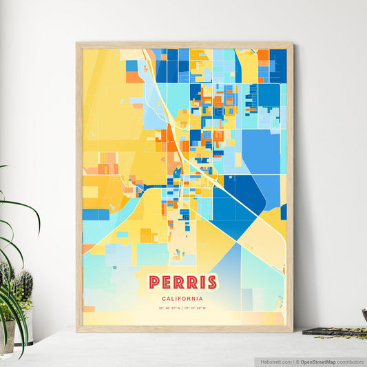 Colorful PERRIS CALIFORNIA Fine Art Map Blue Orange