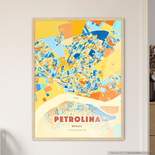 Colorful PETROLINA BRAZIL Fine Art Map Blue Orange