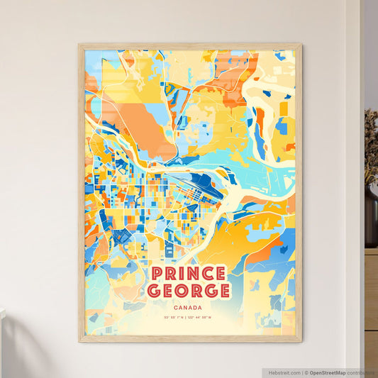 Colorful PRINCE GEORGE CANADA Fine Art Map Blue Orange