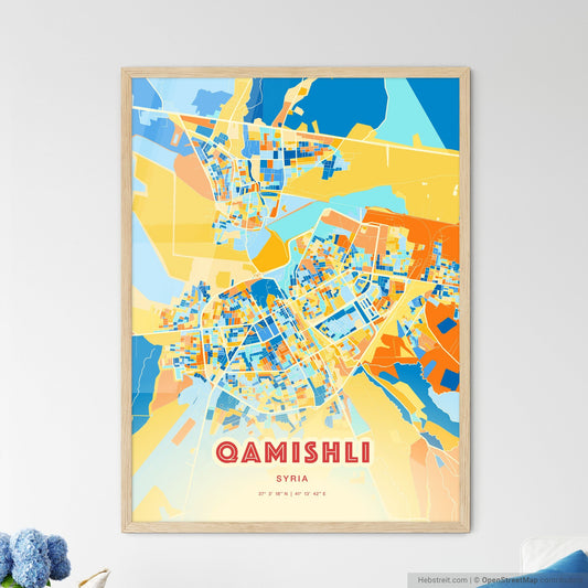 Colorful QAMISHLI SYRIA Fine Art Map Blue Orange