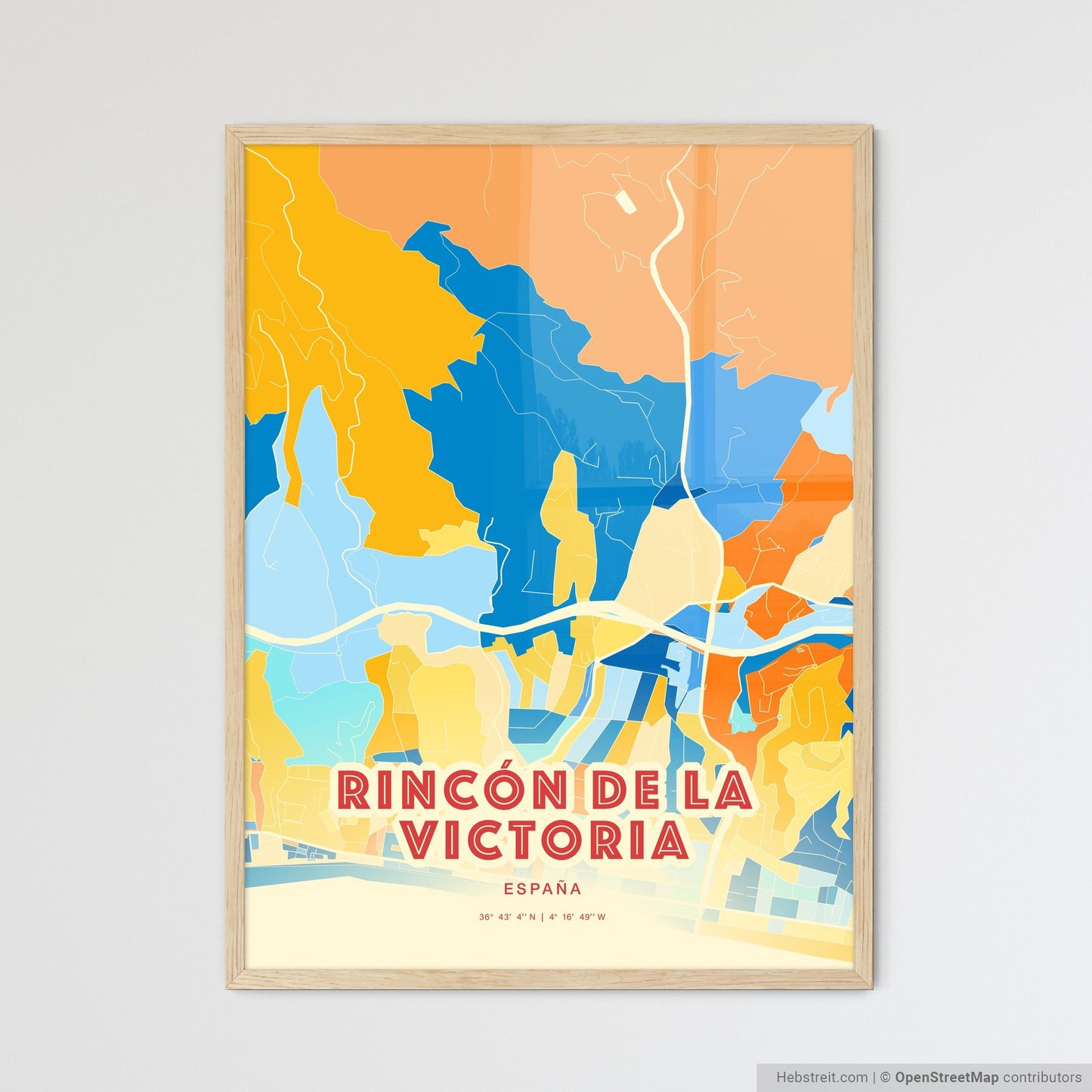 Colorful RINCÓN DE LA VICTORIA SPAIN Fine Art Map Blue Orange