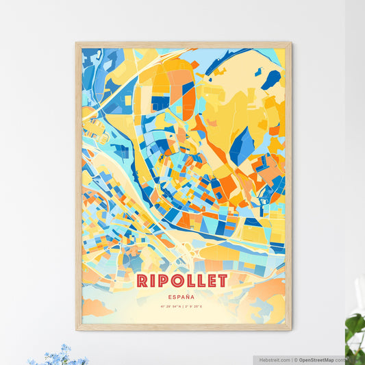 Colorful RIPOLLET SPAIN Fine Art Map Blue Orange