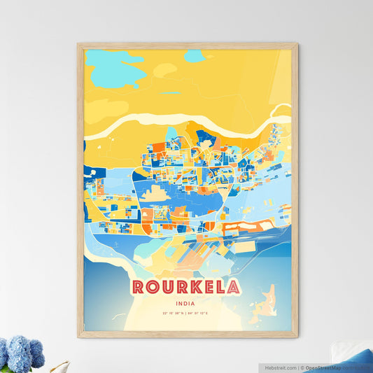 Colorful ROURKELA INDIA Fine Art Map Blue Orange