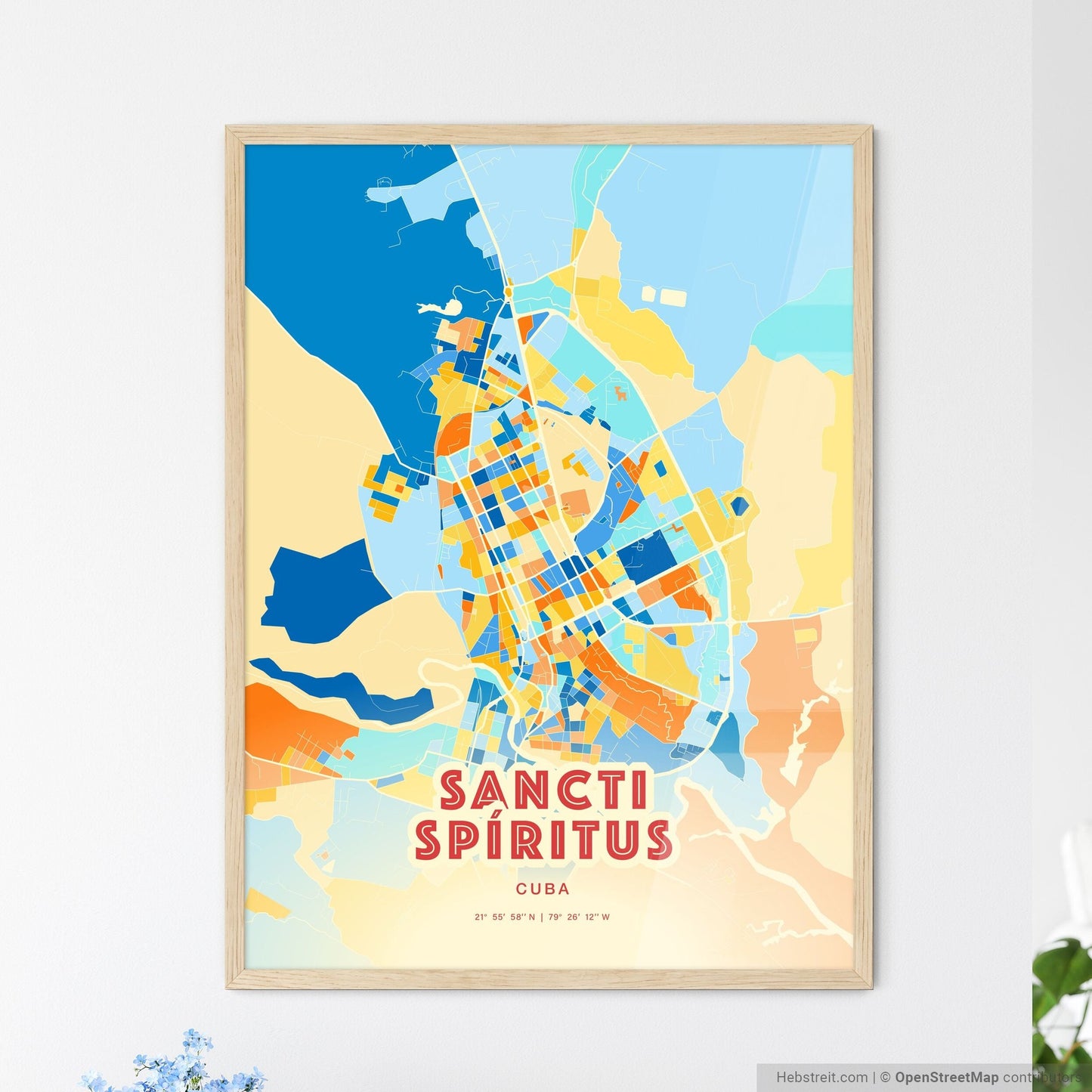 Colorful SANCTI SPÍRITUS CUBA Fine Art Map Blue Orange