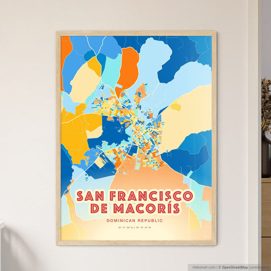 Colorful SAN FRANCISCO DE MACORÍS DOMINICAN REPUBLIC Fine Art Map Blue Orange