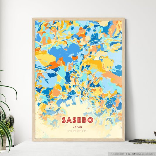 Colorful SASEBO JAPAN Fine Art Map Blue Orange
