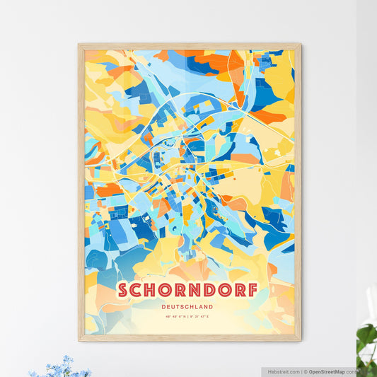 Colorful SCHORNDORF GERMANY Fine Art Map Blue Orange