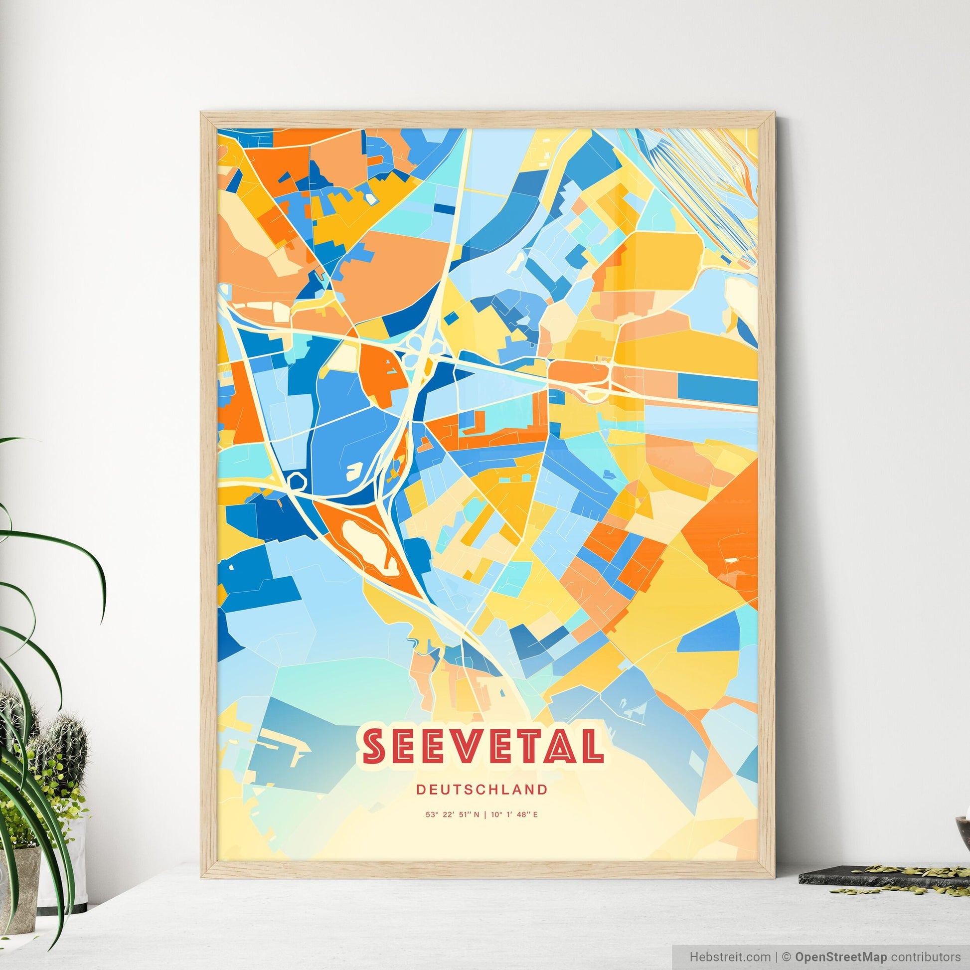 Colorful SEEVETAL GERMANY Fine Art Map Blue Orange