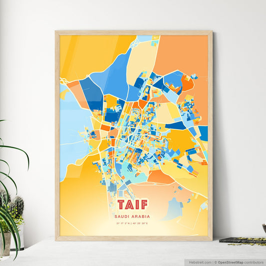 Colorful TAIF SAUDI ARABIA Fine Art Map Blue Orange