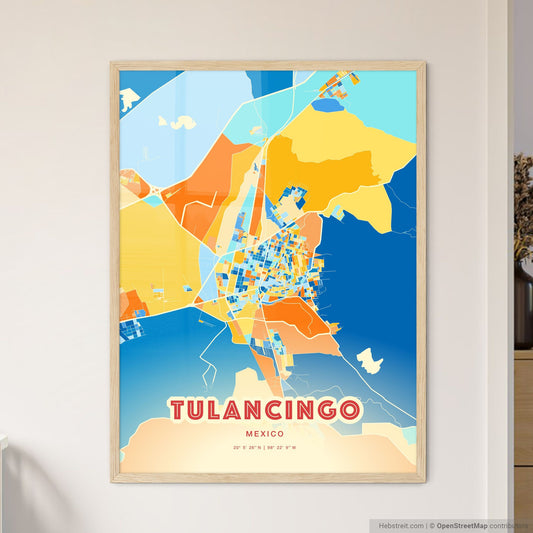 Colorful TULANCINGO MEXICO Fine Art Map Blue Orange
