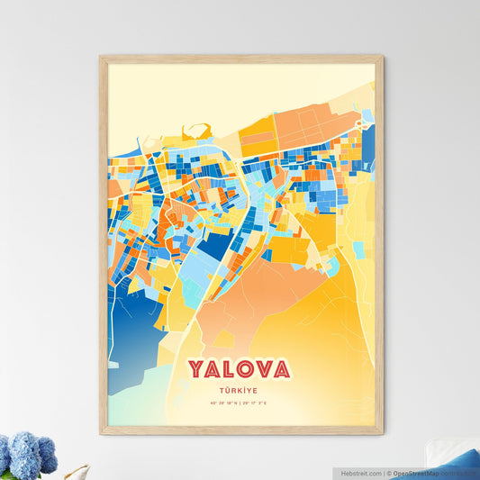 Colorful YALOVA TURKEY Fine Art Map Blue Orange