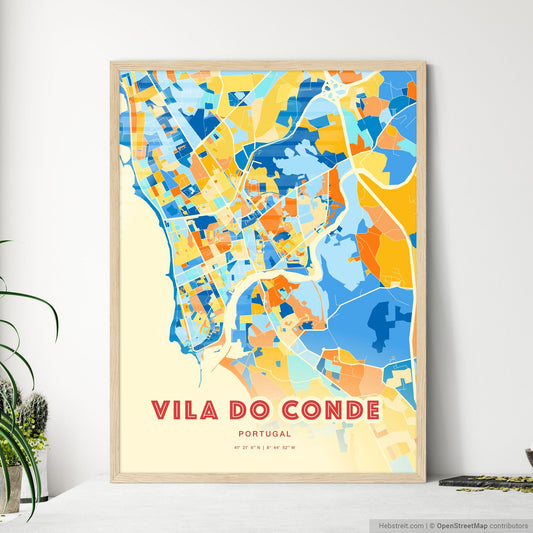 Colorful VILA DO CONDE PORTUGAL Fine Art Map Blue Orange