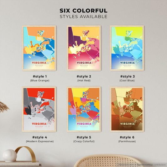 Colorful VIRGINIA SOUTH AFRICA Fine Art Map