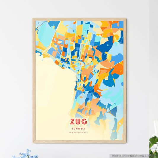 Colorful ZUG SWITZERLAND Fine Art Map Blue Orange