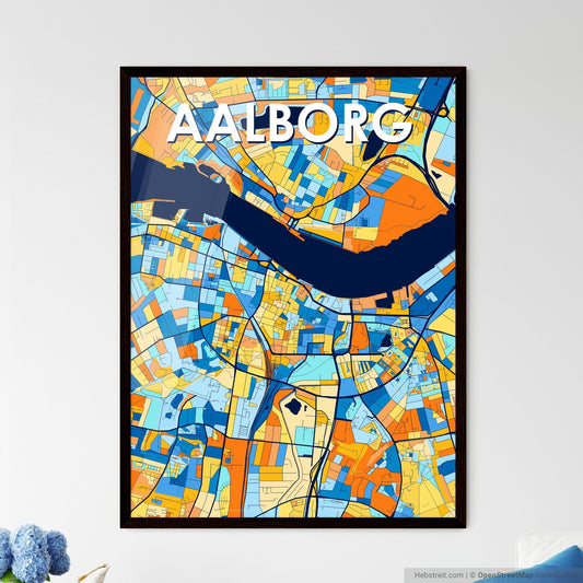 AALBORG DENMARK Vibrant Colorful Art Map Poster Blue Orange
