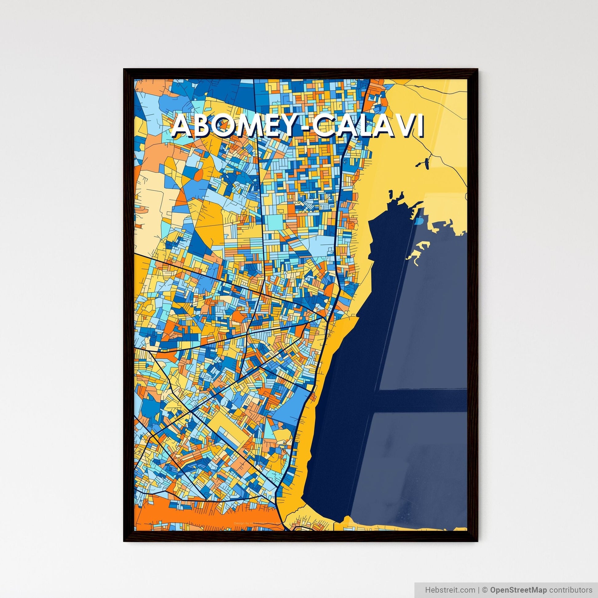 ABOMEY-CALAVI BENIN Vibrant Colorful Art Map Poster Blue Orange
