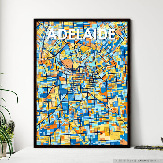 ADELAIDE AUSTRALIA Vibrant Colorful Art Map Poster Blue Orange