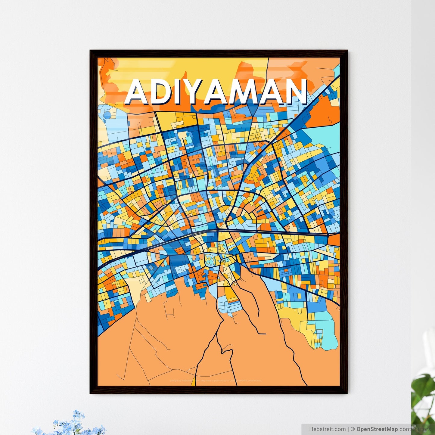 ADIYAMAN TURKEY Vibrant Colorful Art Map Poster Blue Orange