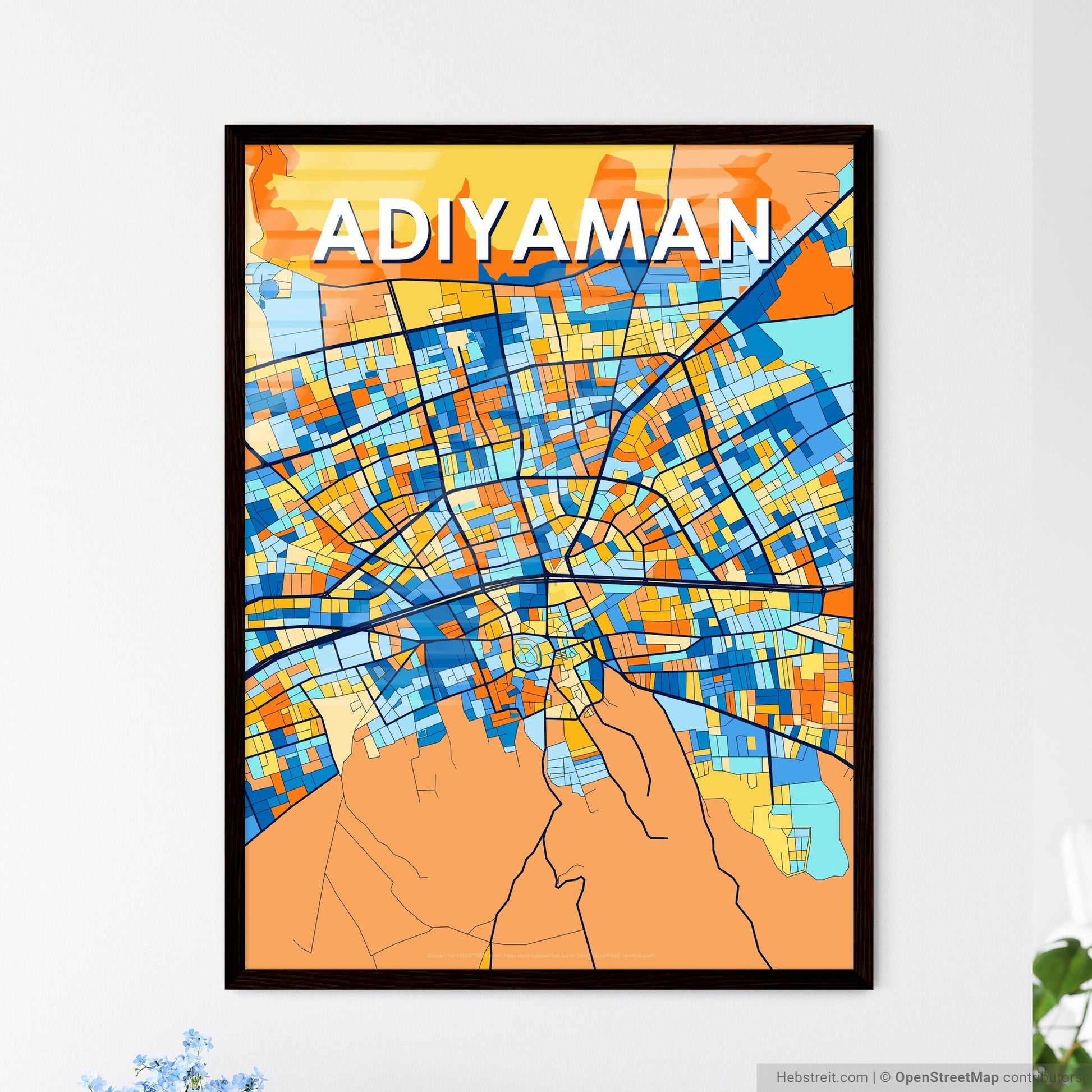 ADIYAMAN TURKEY Vibrant Colorful Art Map Poster Blue Orange