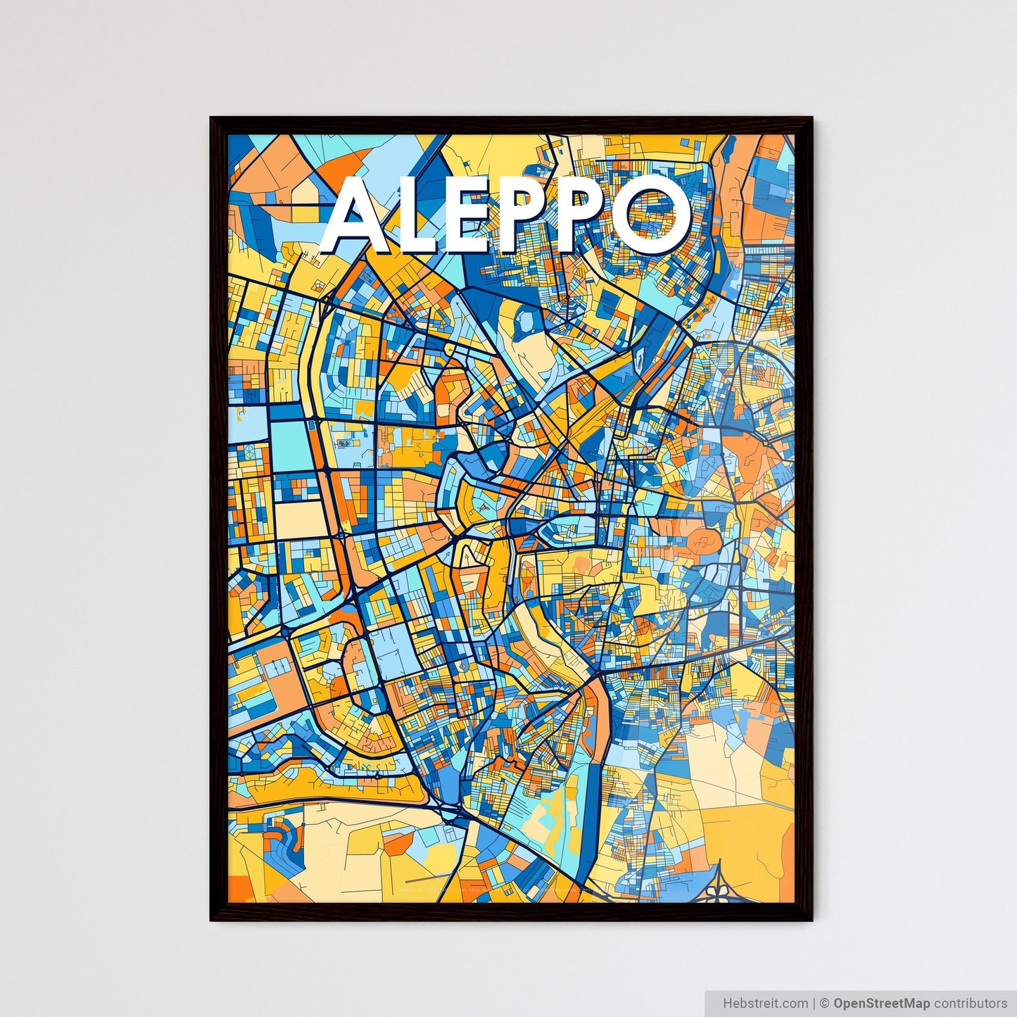 ALEPPO SYRIA Vibrant Colorful Art Map Poster Blue Orange