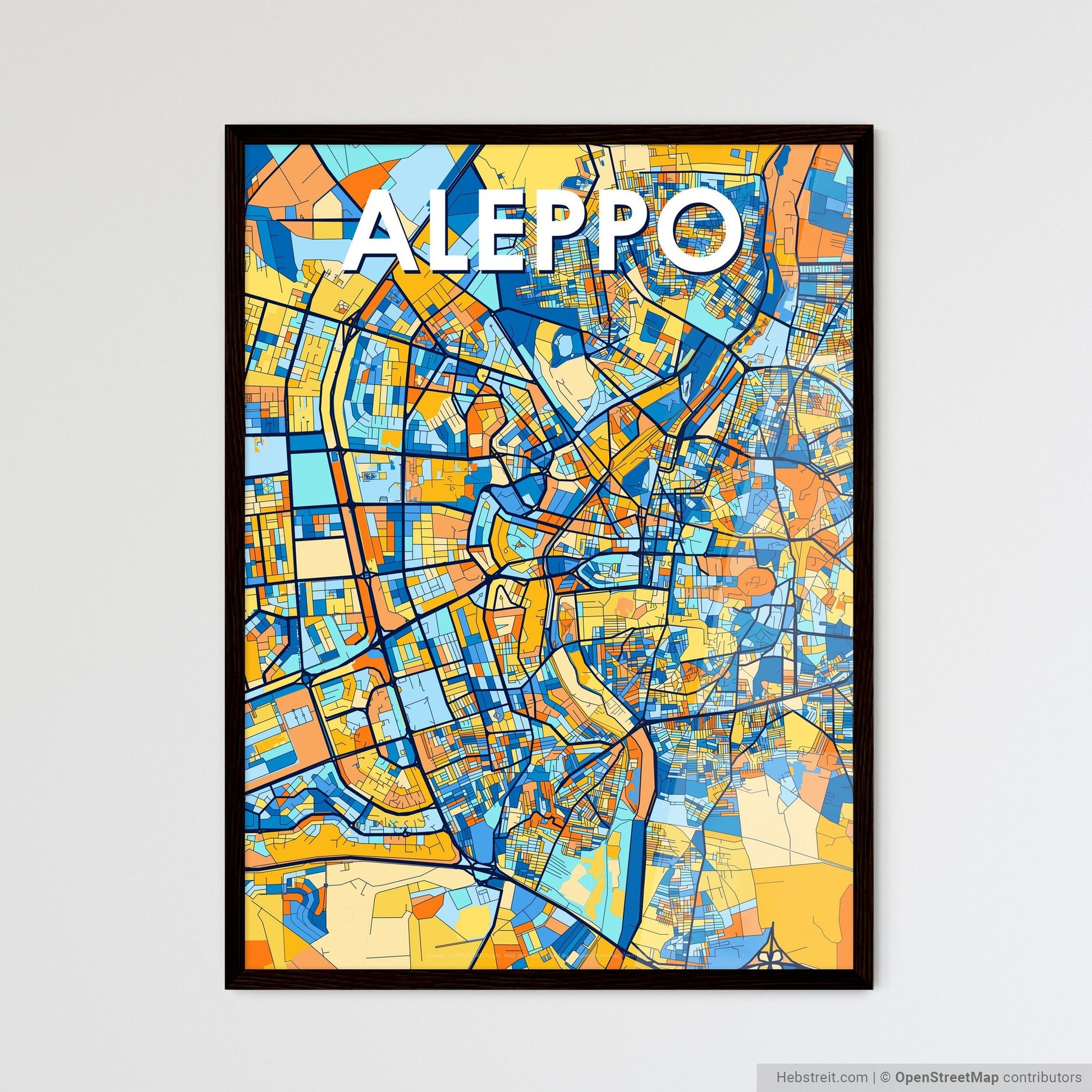 ALEPPO SYRIA Vibrant Colorful Art Map Poster Blue Orange