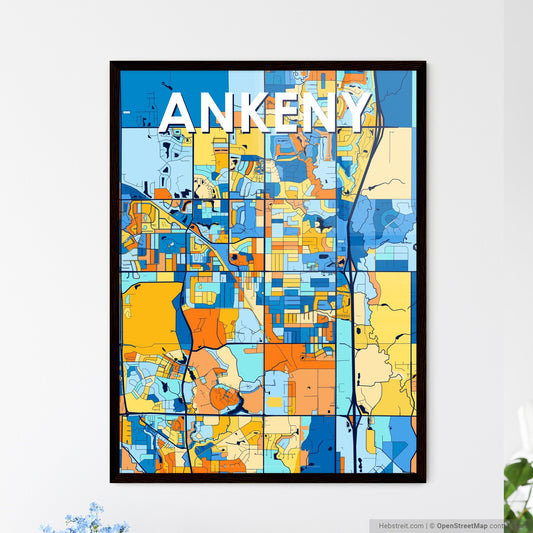 ANKENY IOWA Vibrant Colorful Art Map Poster Blue Orange
