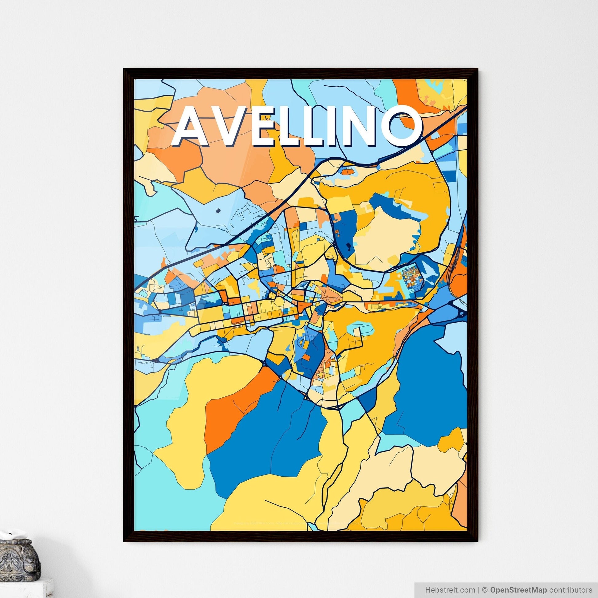 AVELLINO ITALY Vibrant Colorful Art Map Poster Blue Orange