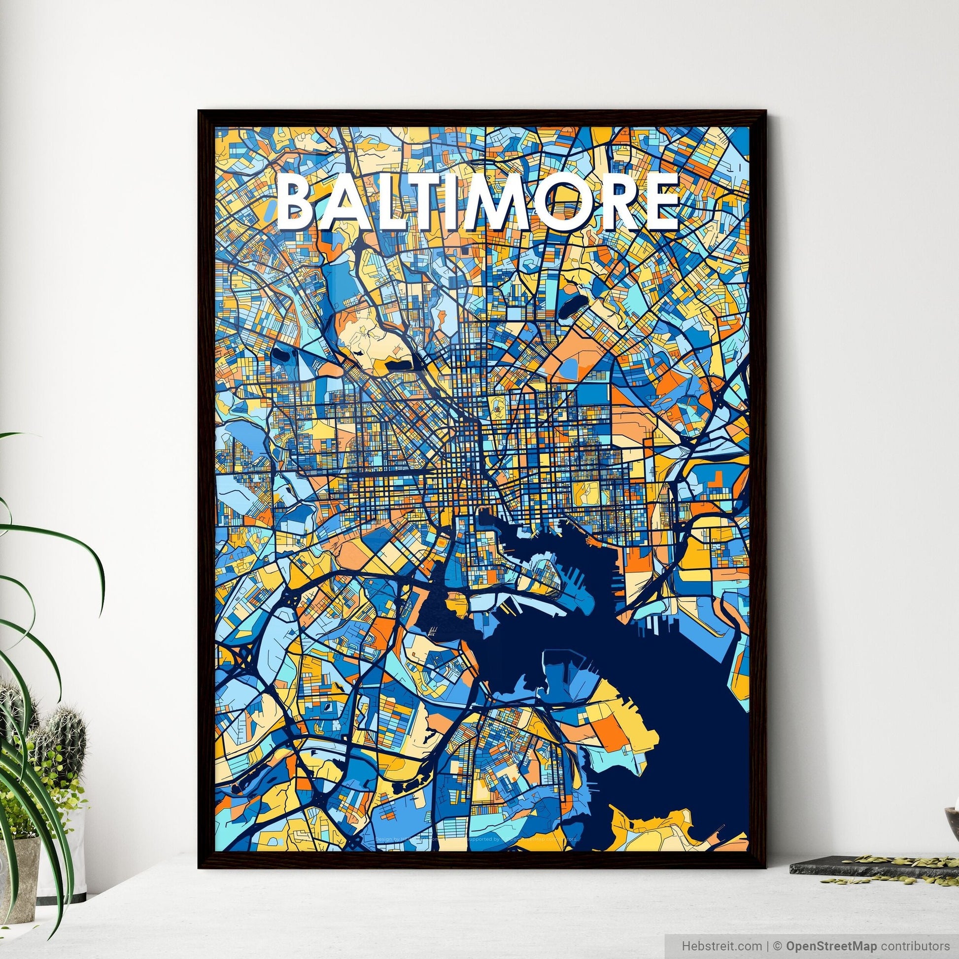 BALTIMORE MARYLAND Vibrant Colorful Art Map Poster Blue Orange