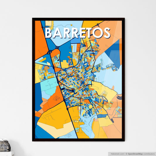 BARRETOS BRAZIL Vibrant Colorful Art Map Poster Blue Orange