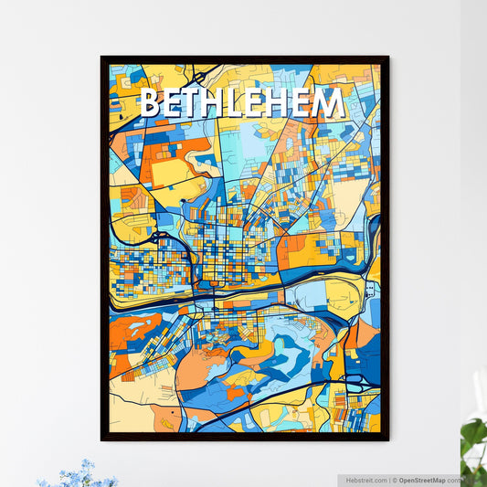 BETHLEHEM PENNSYLVANIA Vibrant Colorful Art Map Poster Blue Orange