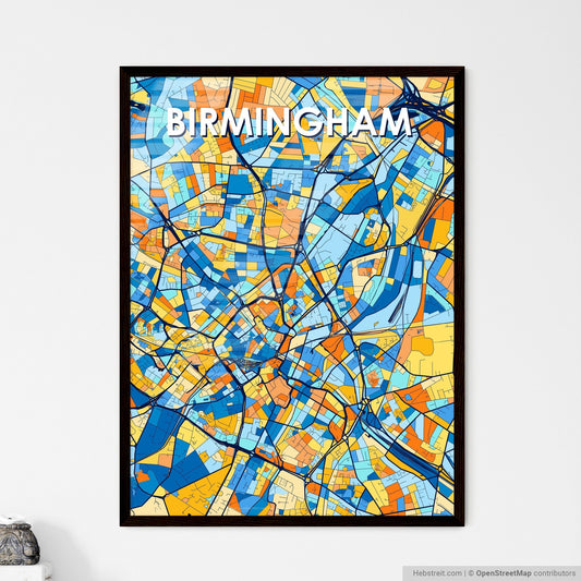 BIRMINGHAM ENGLAND Vibrant Colorful Art Map Poster Blue Orange