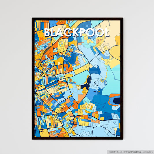 BLACKPOOL ENGLAND Vibrant Colorful Art Map Poster Blue Orange