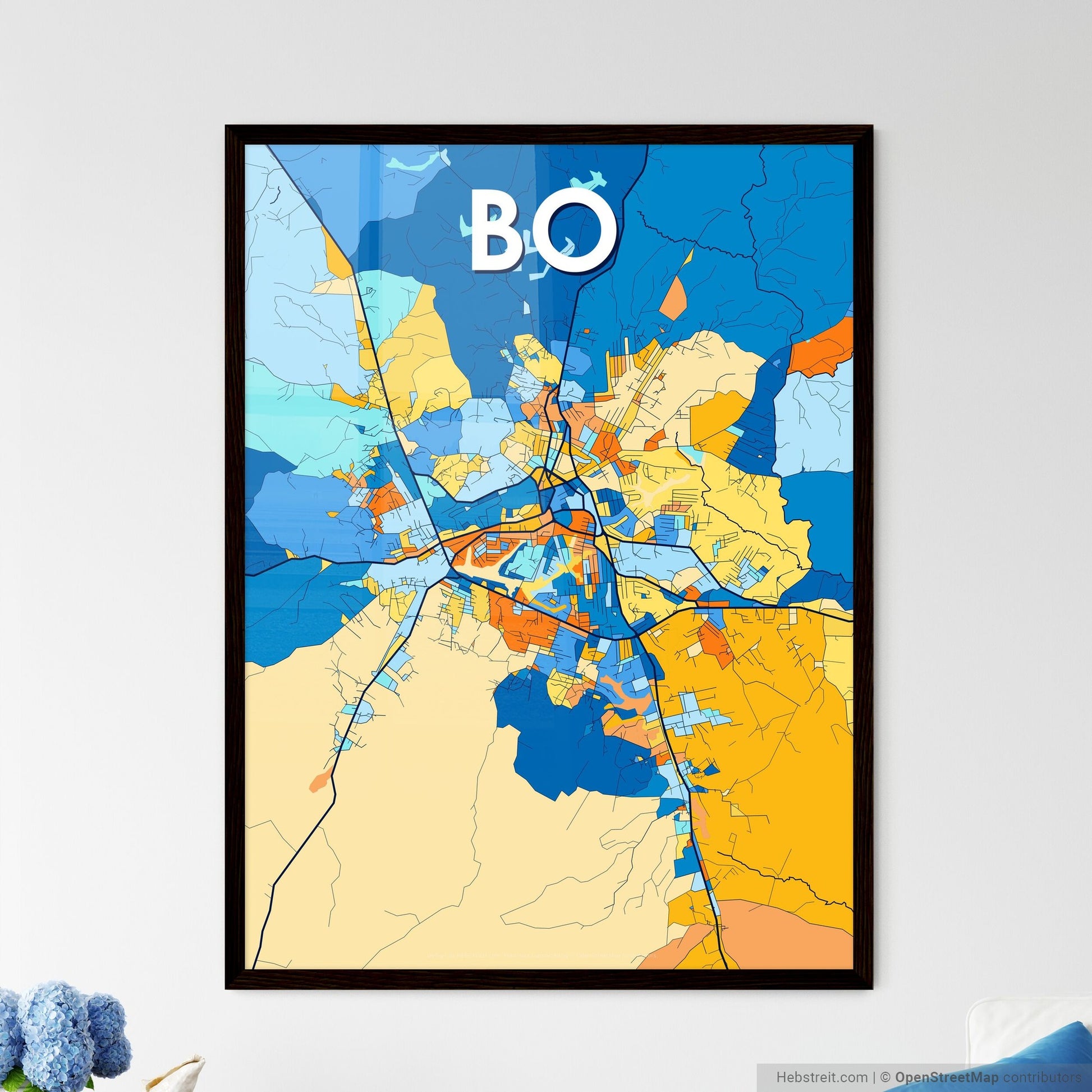 BO SIERRA LEONE Vibrant Colorful Art Map Poster Blue Orange
