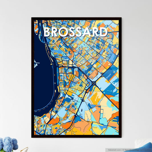BROSSARD CANADA Vibrant Colorful Art Map Poster Blue Orange