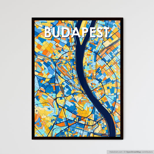 BUDAPEST HUNGARY Vibrant Colorful Art Map Poster Blue Orange