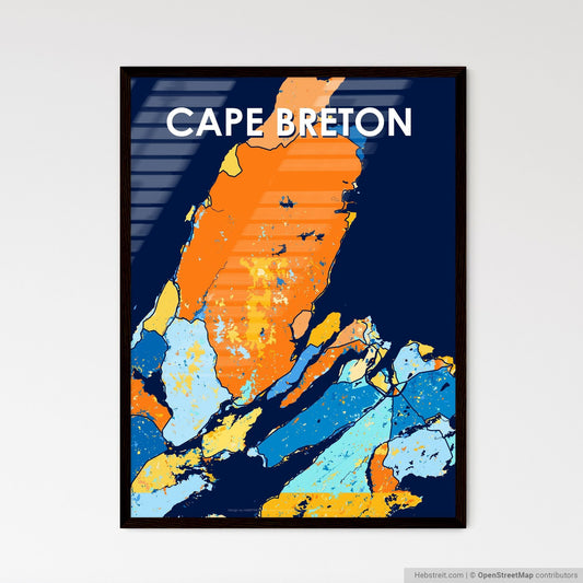 CAPE BRETON CANADA Vibrant Colorful Art Map Poster Blue Orange