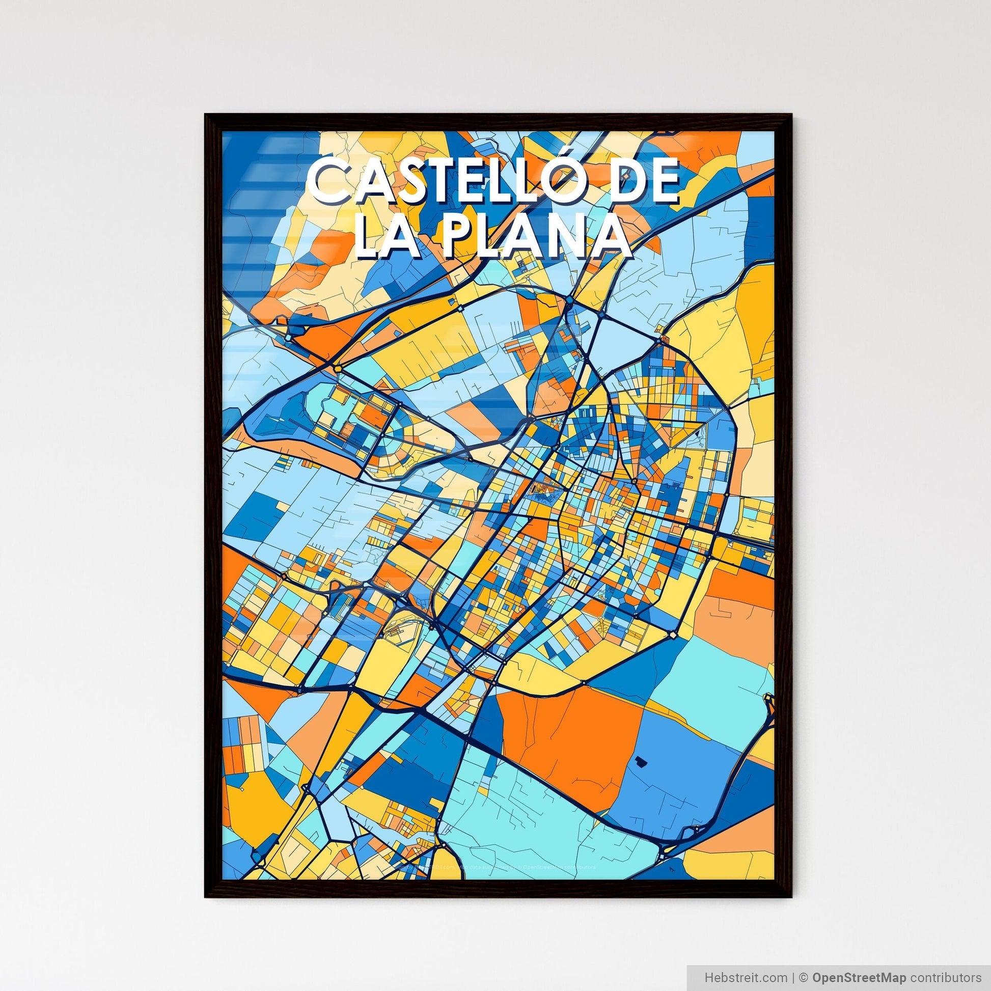 CASTELLÓ DE LA PLANA SPAIN Vibrant Colorful Art Map Poster Blue Orange
