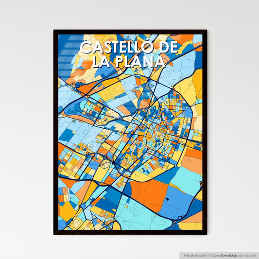 CASTELLÓ DE LA PLANA SPAIN Vibrant Colorful Art Map Poster Blue Orange