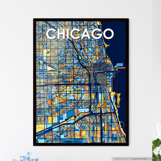 CHICAGO ILLINOIS Vibrant Colorful Art Map Poster Blue Orange