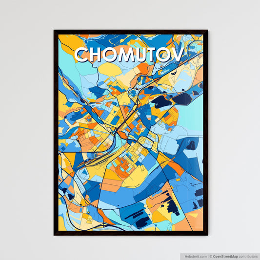 CHOMUTOV CZECHIA Vibrant Colorful Art Map Poster Blue Orange