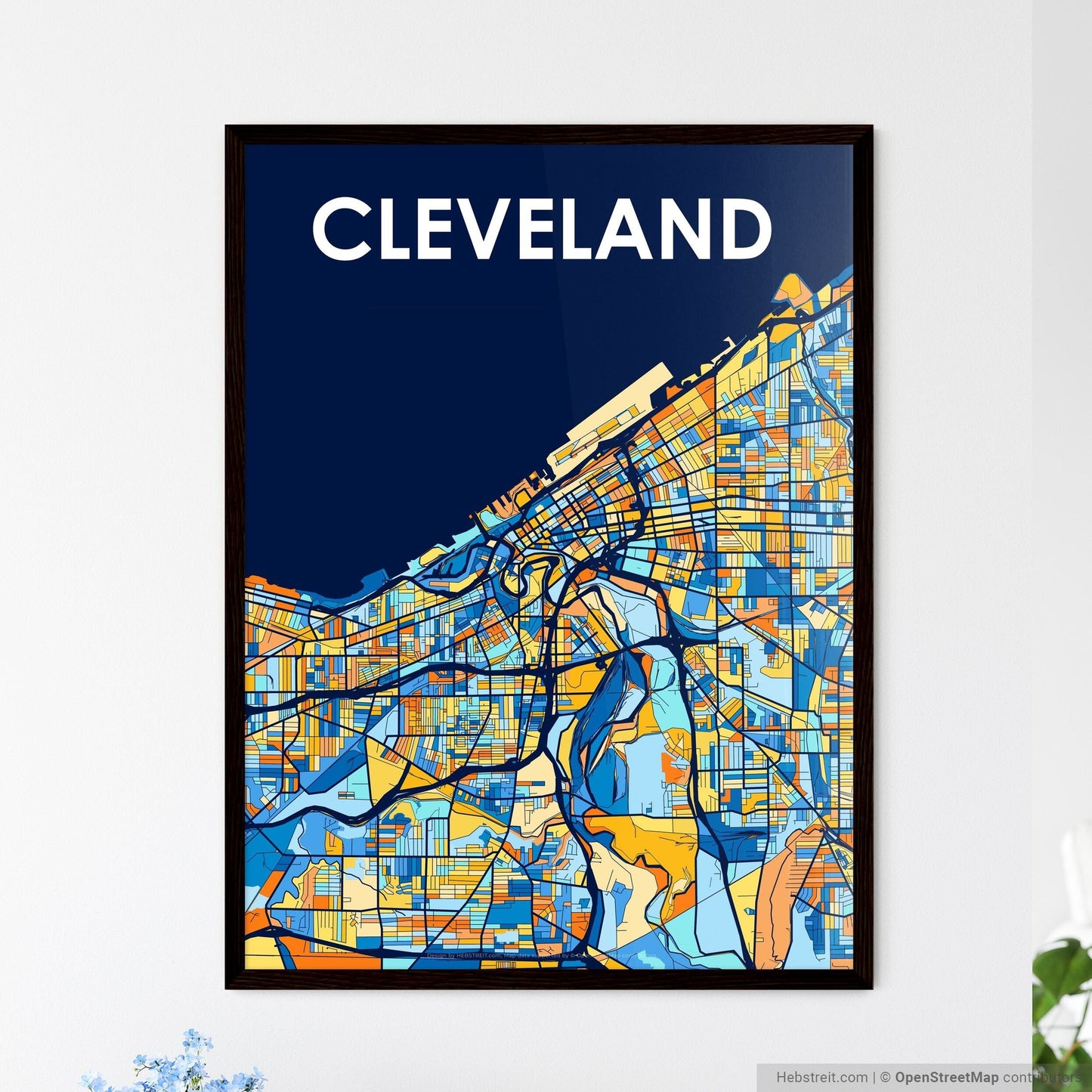 CLEVELAND OHIO Vibrant Colorful Art Map Poster Blue Orange