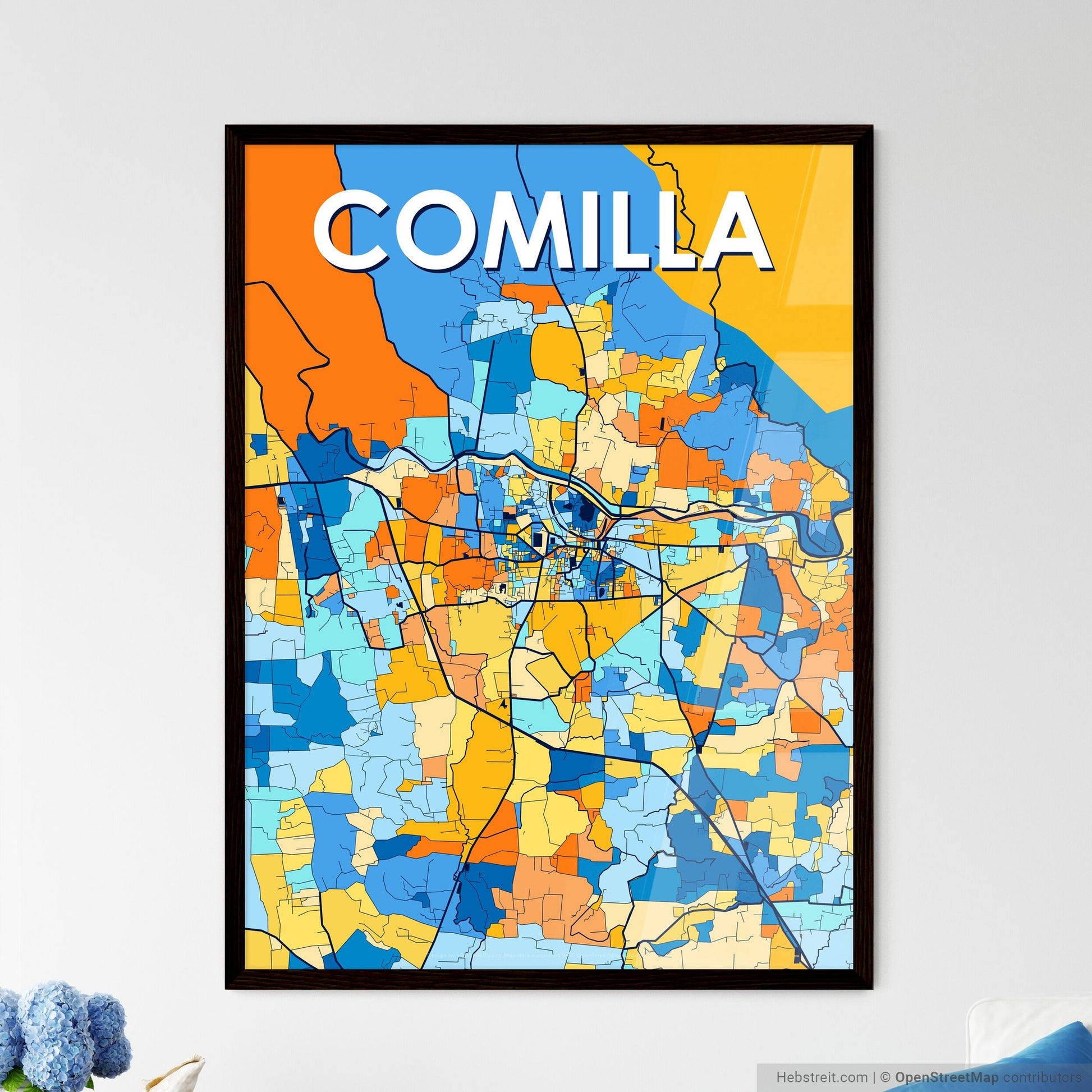 COMILLA BANGLADESH Vibrant Colorful Art Map Poster Blue Orange