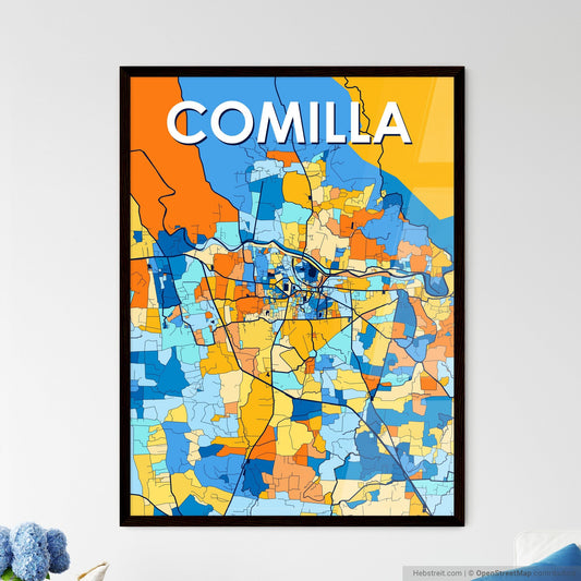 COMILLA BANGLADESH Vibrant Colorful Art Map Poster Blue Orange