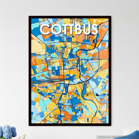 COTTBUS GERMANY Vibrant Colorful Art Map Poster Blue Orange