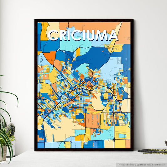 CRICIUMA BRAZIL Vibrant Colorful Art Map Poster Blue Orange